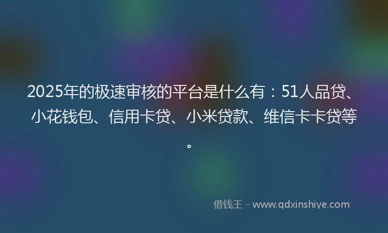 2025年的极速审核的平台是什么有：51人品贷、小花钱包、信用卡贷、小米贷款、维信卡卡贷等。