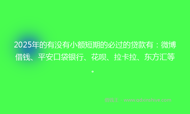 2025年的有没有小额短期的必过的贷款有：微博借钱、平安口袋银行、花呗、拉卡拉、东方汇等。