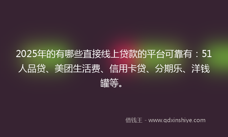 2025年的有哪些直接线上贷款的平台可靠有：51人品贷、美团生活费、信用卡贷、分期乐、洋钱罐等。