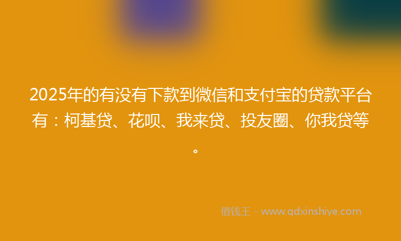 2025年的有没有下款到微信和支付宝的贷款平台有：柯基贷、花呗、我来贷、投友圈、你我贷等。
