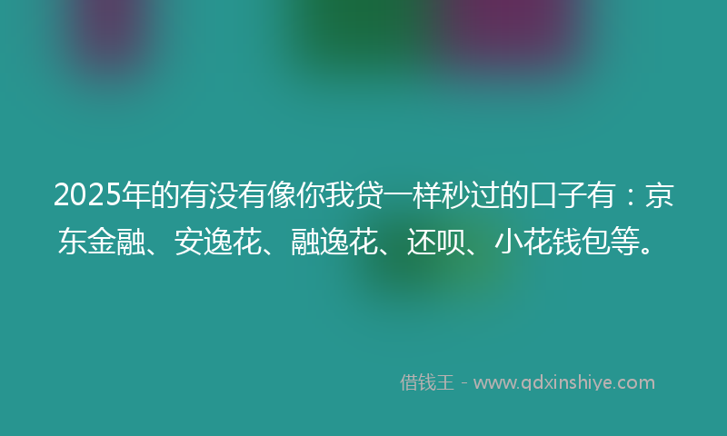 2025年的有没有像你我贷一样秒过的口子有：京东金融、安逸花、融逸花、还呗、小花钱包等。