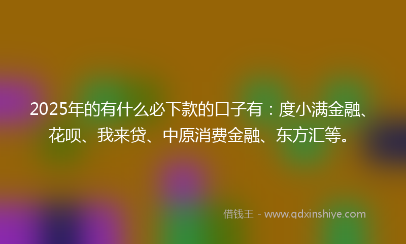 2025年的有什么必下款的口子有：度小满金融、花呗、我来贷、中原消费金融、东方汇等。