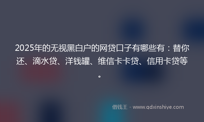 2025年的无视黑白户的网贷口子有哪些有：替你还、滴水贷、洋钱罐、维信卡卡贷、信用卡贷等。