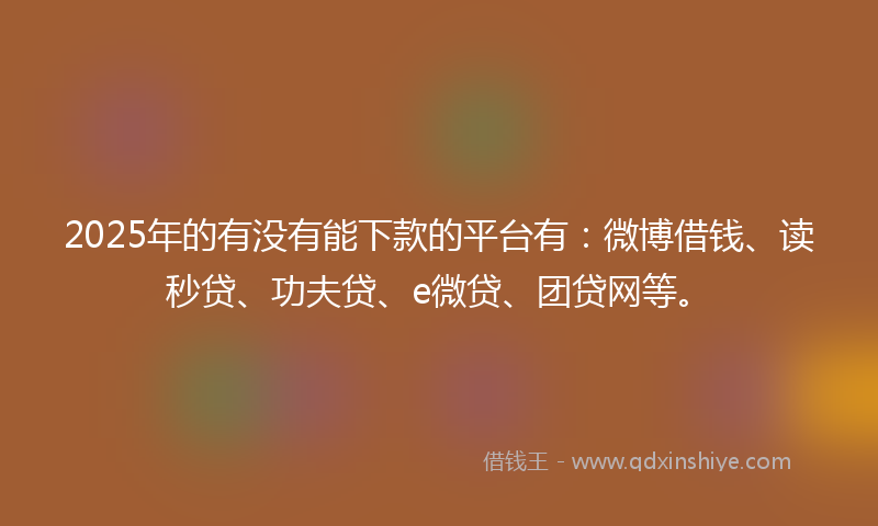 2025年的有没有能下款的平台有：微博借钱、读秒贷、功夫贷、e微贷、团贷网等。