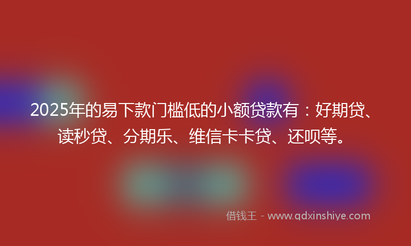 2025年的易下款门槛低的小额贷款有：好期贷、读秒贷、分期乐、维信卡卡贷、还呗等。