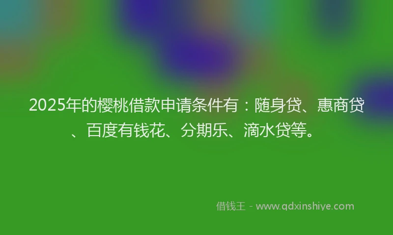 2025年的樱桃借款申请条件有：随身贷、惠商贷、百度有钱花、分期乐、滴水贷等。