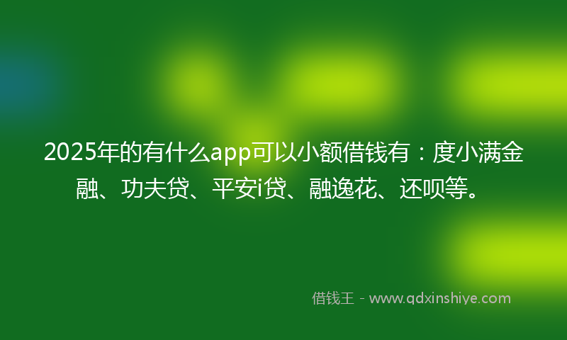 2025年的有什么app可以小额借钱有：度小满金融、功夫贷、平安i贷、融逸花、还呗等。