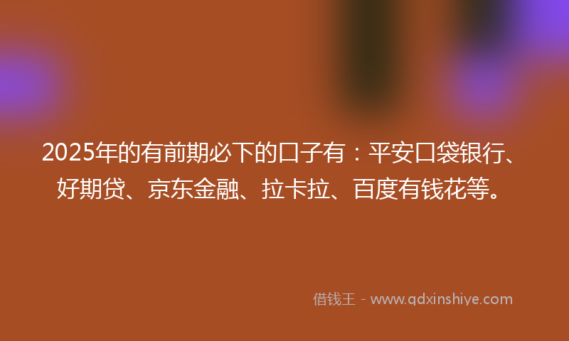 2025年的有前期必下的口子有：平安口袋银行、好期贷、京东金融、拉卡拉、百度有钱花等。