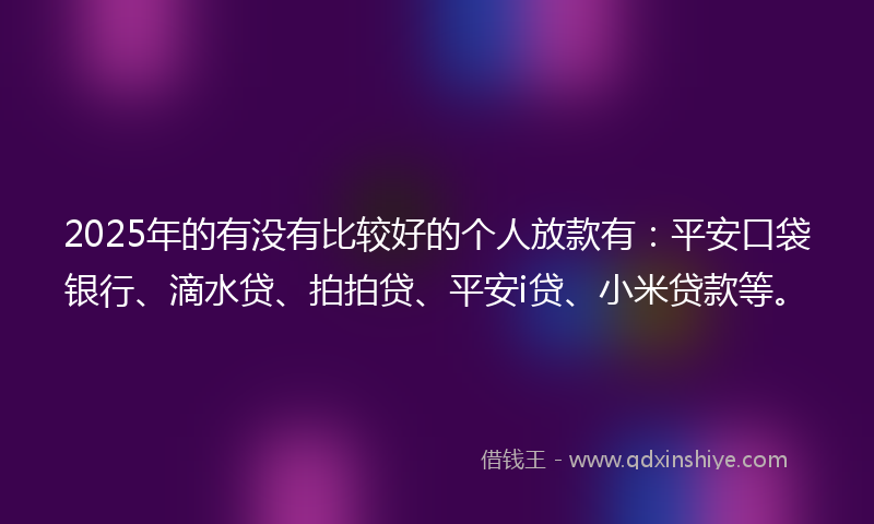 2025年的有没有比较好的个人放款有：平安口袋银行、滴水贷、拍拍贷、平安i贷、小米贷款等。