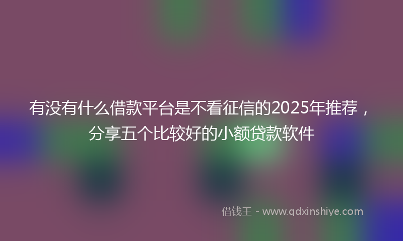 有没有什么借款平台是不看征信的2025年推荐，分享五个比较好的小额贷款软件