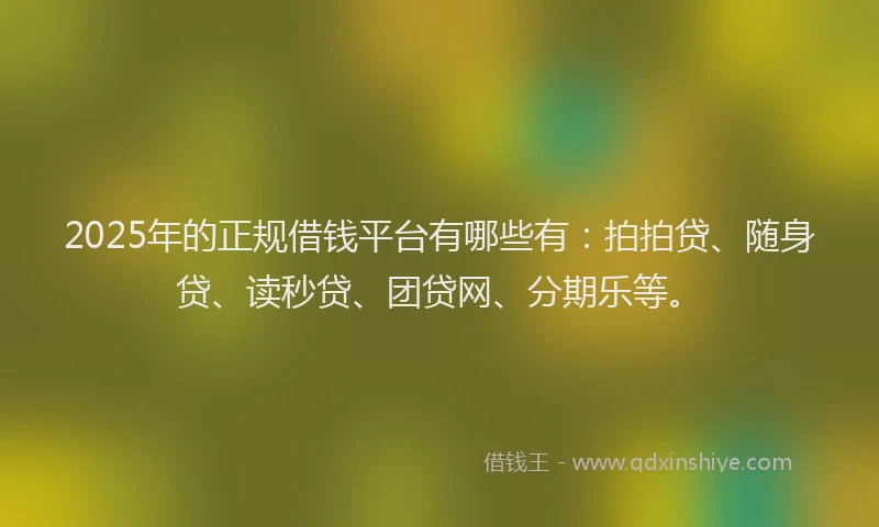 2025年的正规借钱平台有哪些有：拍拍贷、随身贷、读秒贷、团贷网、分期乐等。