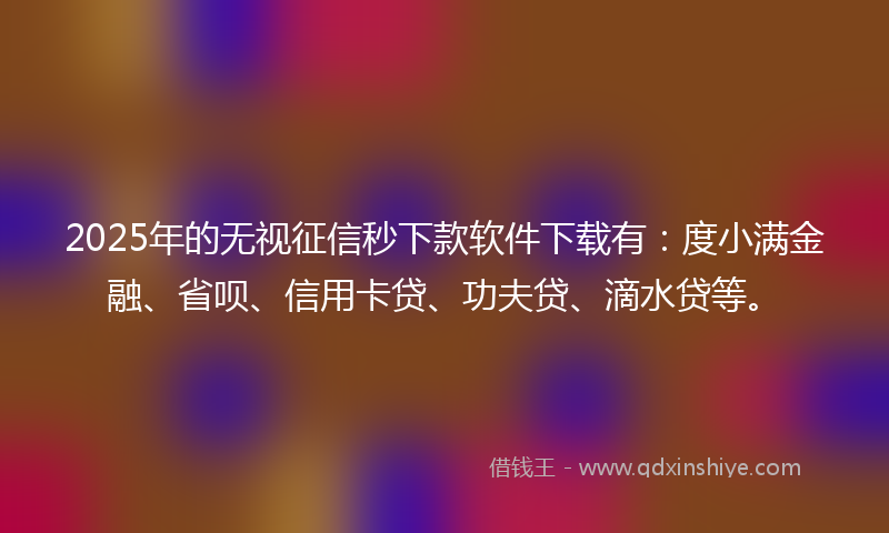 2025年的无视征信秒下款软件下载有：度小满金融、省呗、信用卡贷、功夫贷、滴水贷等。