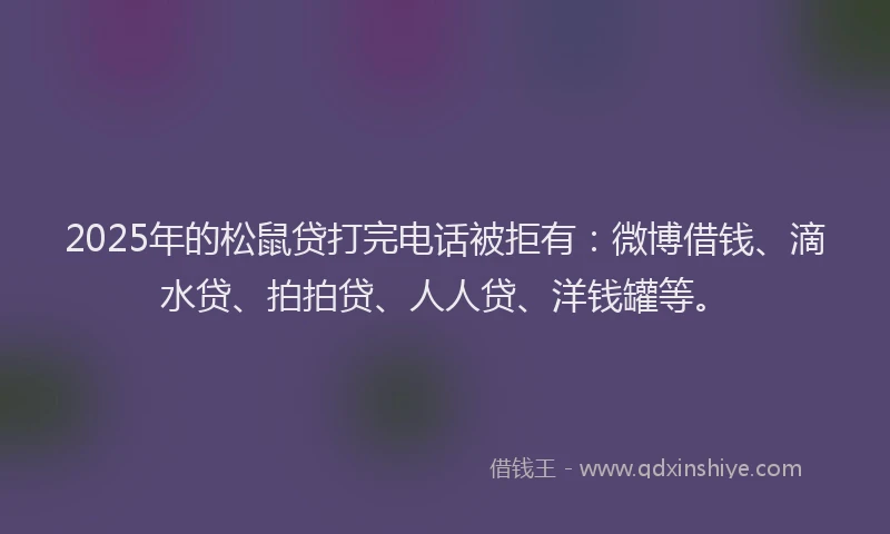 2025年的松鼠贷打完电话被拒有：微博借钱、滴水贷、拍拍贷、人人贷、洋钱罐等。