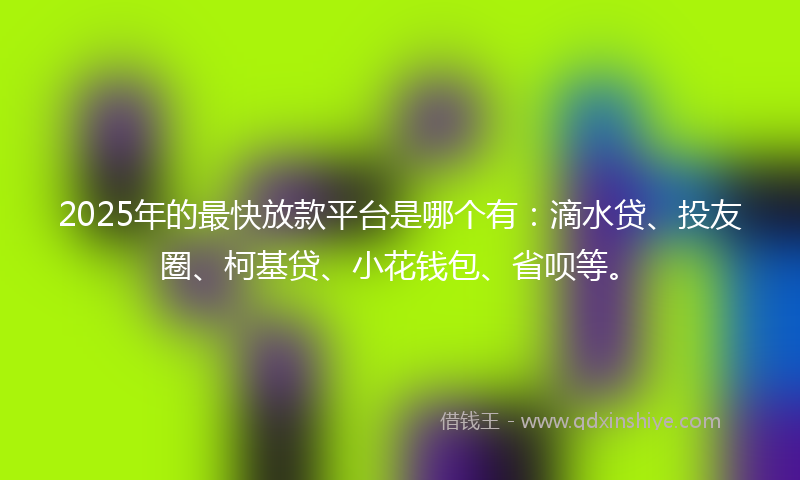 2025年的最快放款平台是哪个有：滴水贷、投友圈、柯基贷、小花钱包、省呗等。