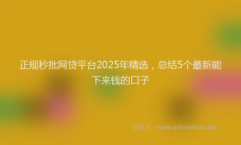 正规秒批网贷平台2025年精选，总结5个最新能下来钱的口子