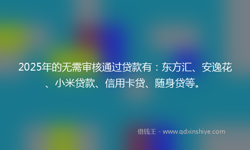 2025年的无需审核通过贷款有：东方汇、安逸花、小米贷款、信用卡贷、随身贷等。