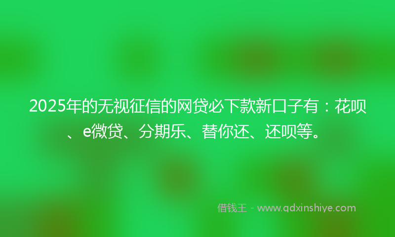 2025年的无视征信的网贷必下款新口子有：花呗、e微贷、分期乐、替你还、还呗等。