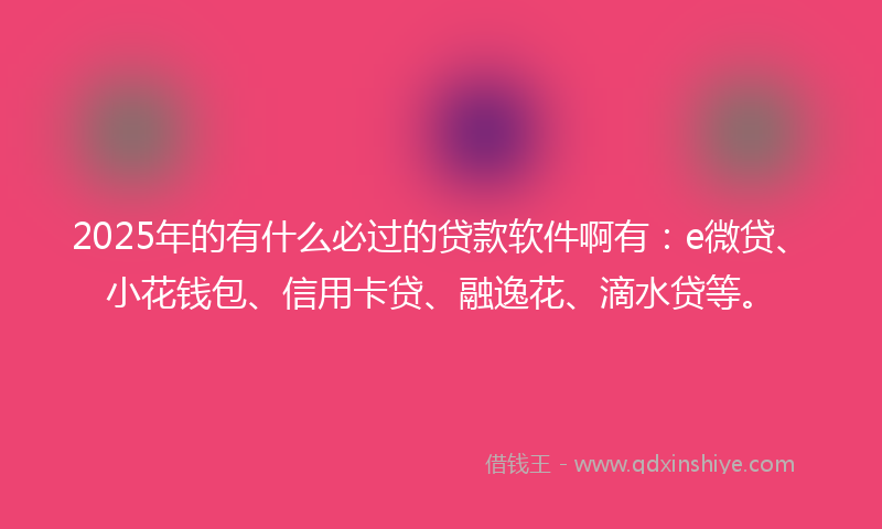 2025年的有什么必过的贷款软件啊有：e微贷、小花钱包、信用卡贷、融逸花、滴水贷等。