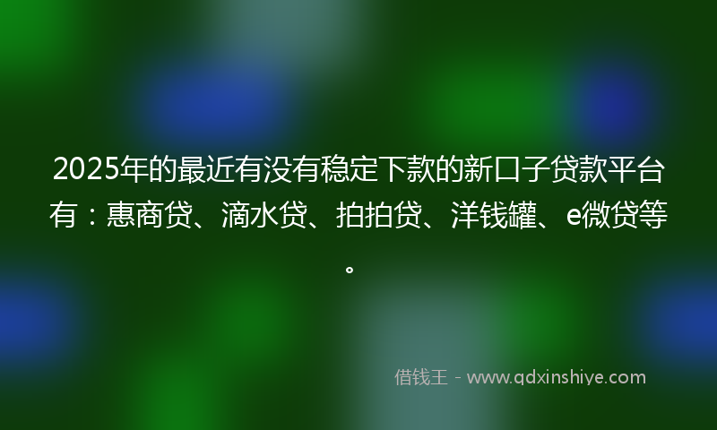 2025年的最近有没有稳定下款的新口子贷款平台有：惠商贷、滴水贷、拍拍贷、洋钱罐、e微贷等。