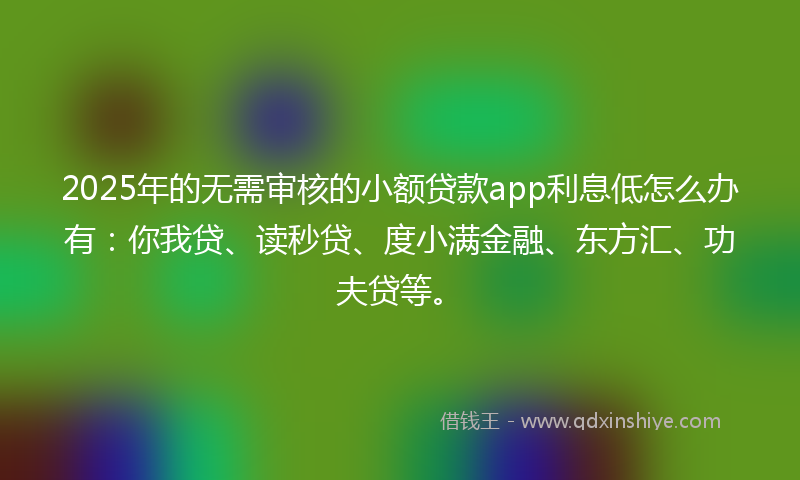 2025年的无需审核的小额贷款app利息低怎么办有：你我贷、读秒贷、度小满金融、东方汇、功夫贷等。