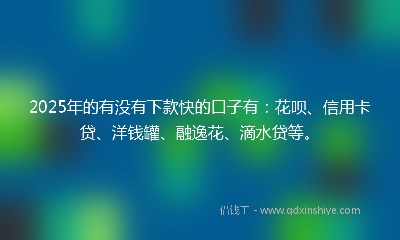 2025年的有没有下款快的口子有：花呗、信用卡贷、洋钱罐、融逸花、滴水贷等。