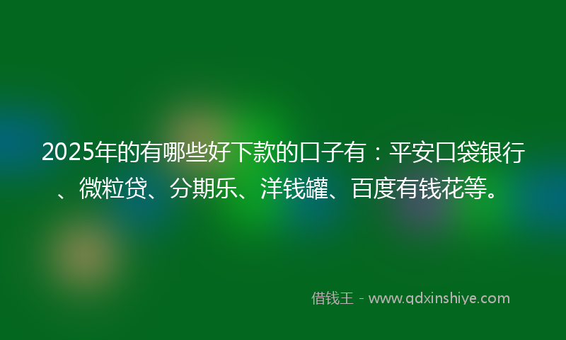 2025年的有哪些好下款的口子有：平安口袋银行、微粒贷、分期乐、洋钱罐、百度有钱花等。