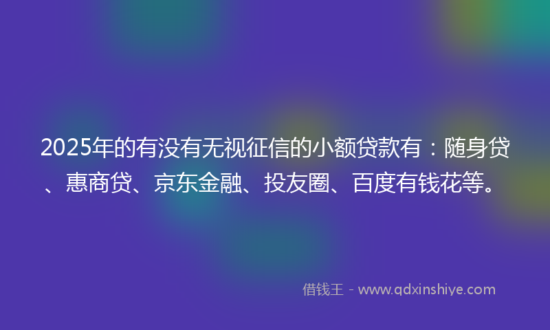 2025年的有没有无视征信的小额贷款有:随身贷、惠商贷、京东金融、投友圈、百度有钱花等。