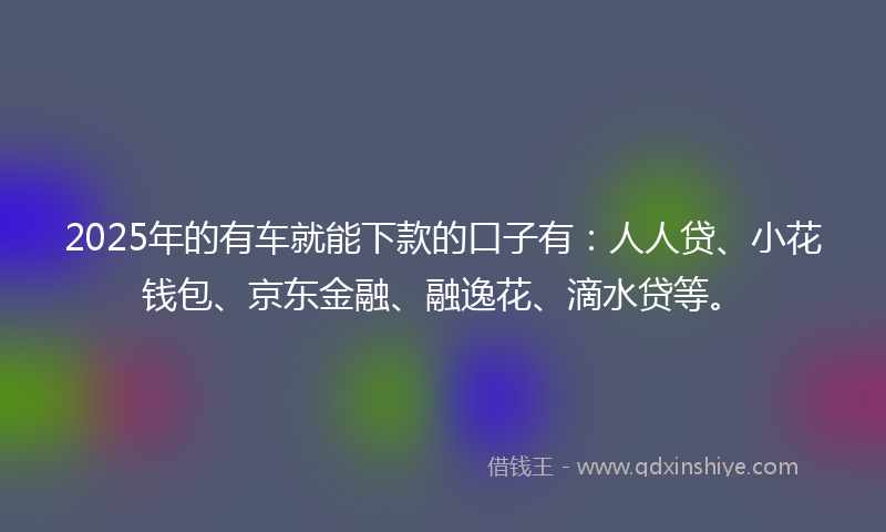 2025年的有车就能下款的口子有：人人贷、小花钱包、京东金融、融逸花、滴水贷等。