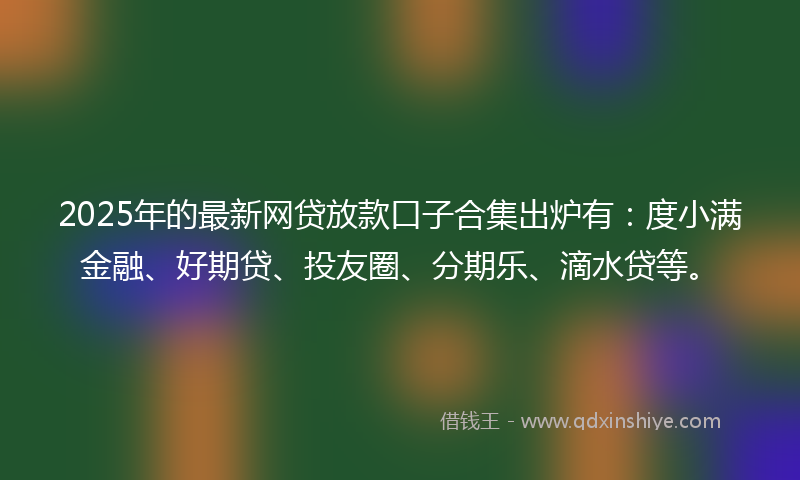 2025年的最新网贷放款口子合集出炉有：度小满金融、好期贷、投友圈、分期乐、滴水贷等。
