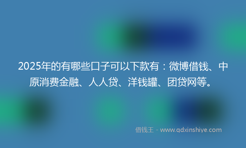 2025年的有哪些口子可以下款有：微博借钱、中原消费金融、人人贷、洋钱罐、团贷网等。