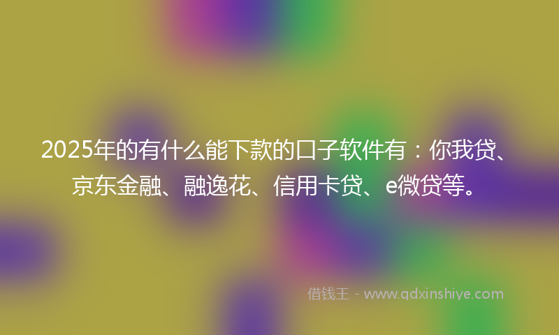 2025年的有什么能下款的口子软件有：你我贷、京东金融、融逸花、信用卡贷、e微贷等。