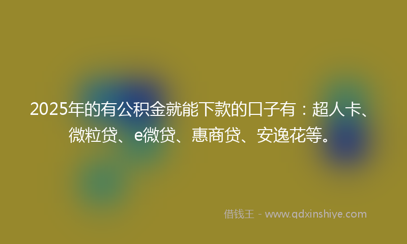 2025年的有公积金就能下款的口子有：超人卡、微粒贷、e微贷、惠商贷、安逸花等。