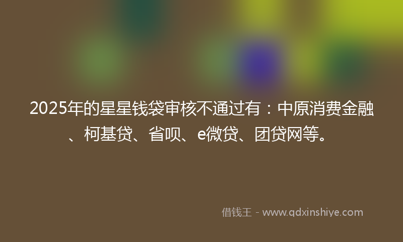 2025年的星星钱袋审核不通过有：中原消费金融、柯基贷、省呗、e微贷、团贷网等。