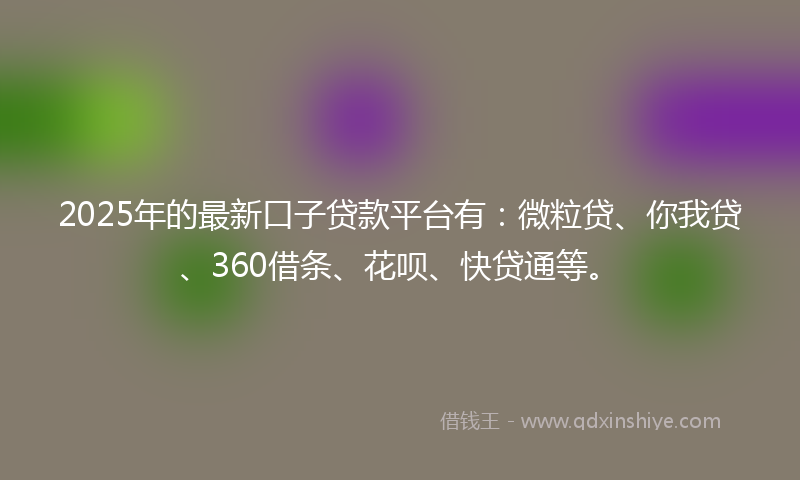 2025年的最新口子贷款平台有：微粒贷、你我贷、360借条、花呗、快贷通等。