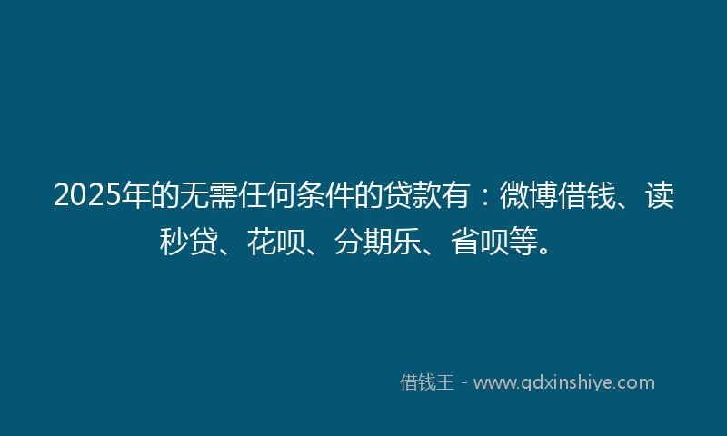 2025年的无需任何条件的贷款有：微博借钱、读秒贷、花呗、分期乐、省呗等。