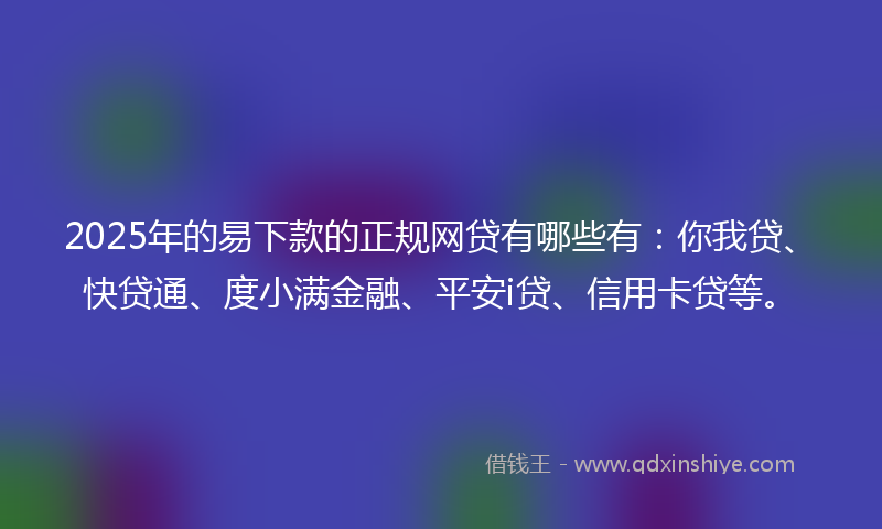 2025年的易下款的正规网贷有哪些有：你我贷、快贷通、度小满金融、平安i贷、信用卡贷等。