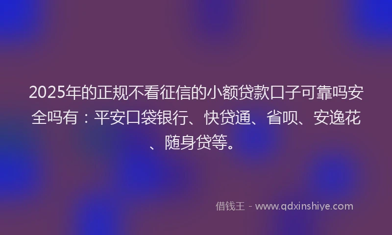 2025年的正规不看征信的小额贷款口子可靠吗安全吗有：平安口袋银行、快贷通、省呗、安逸花、随身贷等。