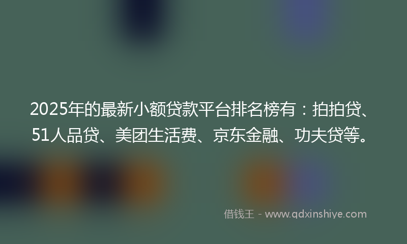 2025年的最新小额贷款平台排名榜有：拍拍贷、51人品贷、美团生活费、京东金融、功夫贷等。
