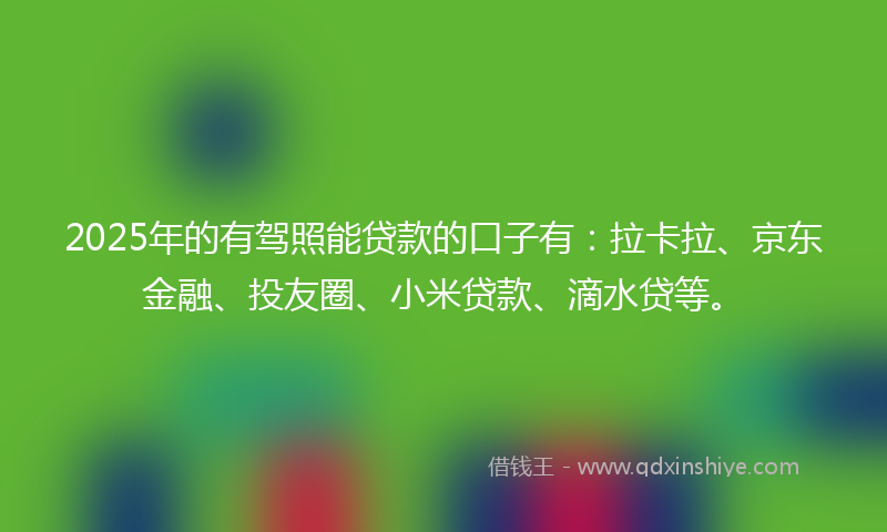 2025年的有驾照能贷款的口子有：拉卡拉、京东金融、投友圈、小米贷款、滴水贷等。