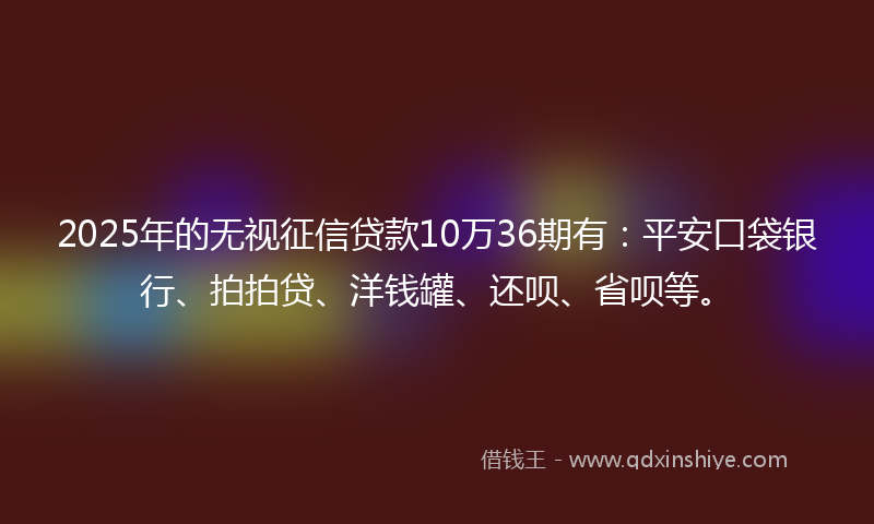 2025年的无视征信贷款10万36期有：平安口袋银行、拍拍贷、洋钱罐、还呗、省呗等。