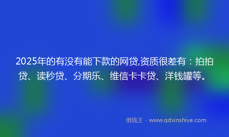 2025年的有没有能下款的网贷,资质很差有：拍拍贷、读秒贷、分期乐、维信卡卡贷、洋钱罐等。
