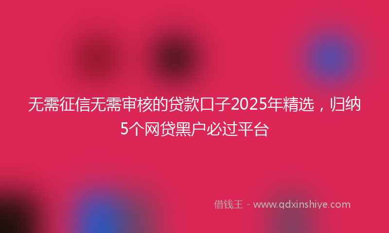无需征信无需审核的贷款口子2025年精选，归纳5个网贷黑户必过平台