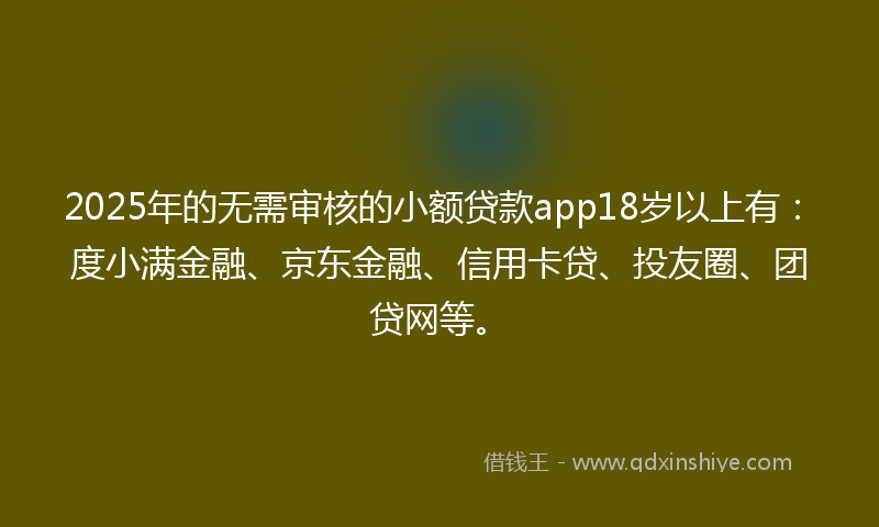 2025年的无需审核的小额贷款app18岁以上有：度小满金融、京东金融、信用卡贷、投友圈、团贷网等。