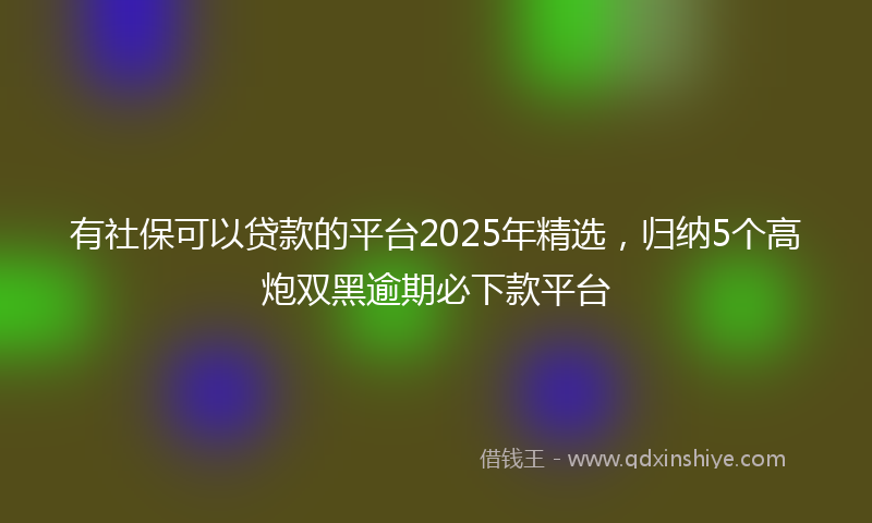 有社保可以贷款的平台2025年精选，归纳5个高炮双黑逾期必下款平台