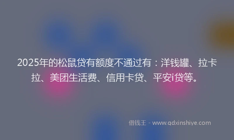 2025年的松鼠贷有额度不通过有：洋钱罐、拉卡拉、美团生活费、信用卡贷、平安i贷等。