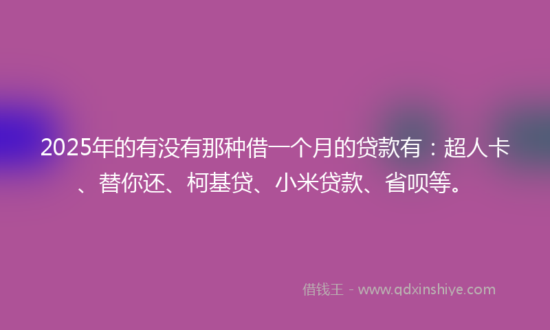 2025年的有没有那种借一个月的贷款有：超人卡、替你还、柯基贷、小米贷款、省呗等。