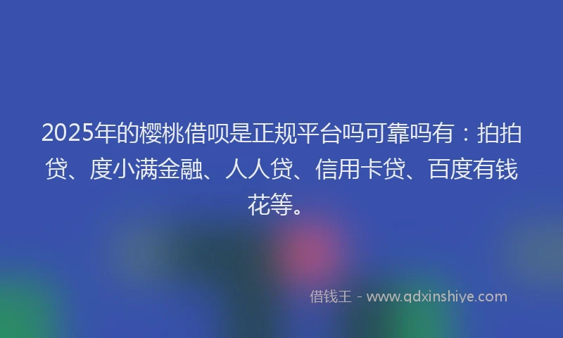 2025年的樱桃借呗是正规平台吗可靠吗有：拍拍贷、度小满金融、人人贷、信用卡贷、百度有钱花等。