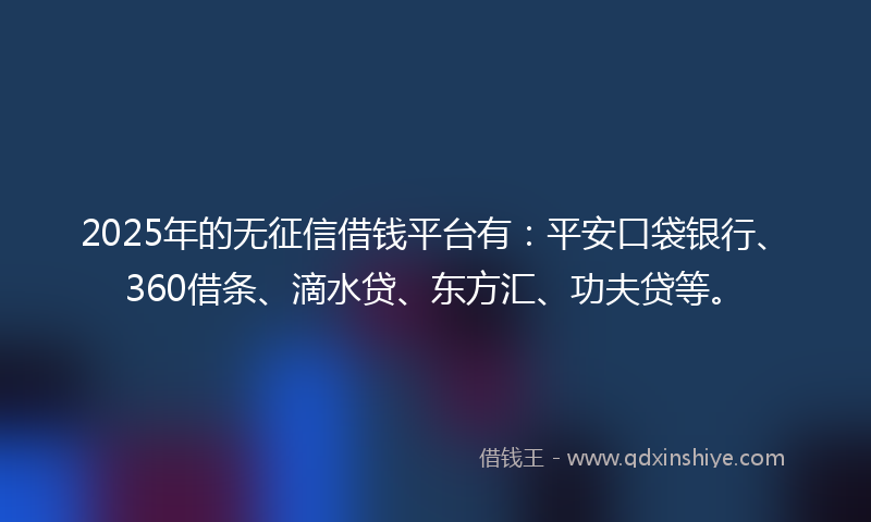 2025年的无征信借钱平台有：平安口袋银行、360借条、滴水贷、东方汇、功夫贷等。
