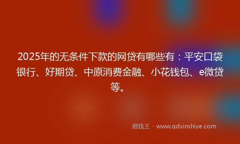2025年的无条件下款的网贷有哪些有：平安口袋银行、好期贷、中原消费金融、小花钱包、e微贷等。