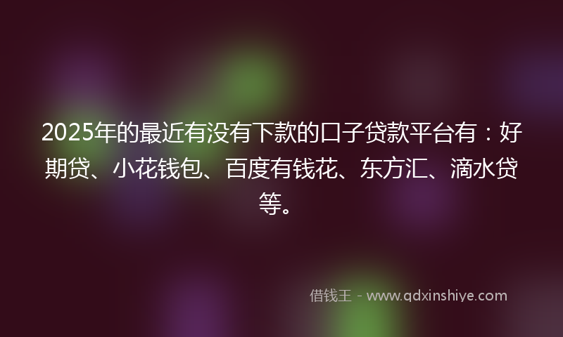 2025年的最近有没有下款的口子贷款平台有：好期贷、小花钱包、百度有钱花、东方汇、滴水贷等。